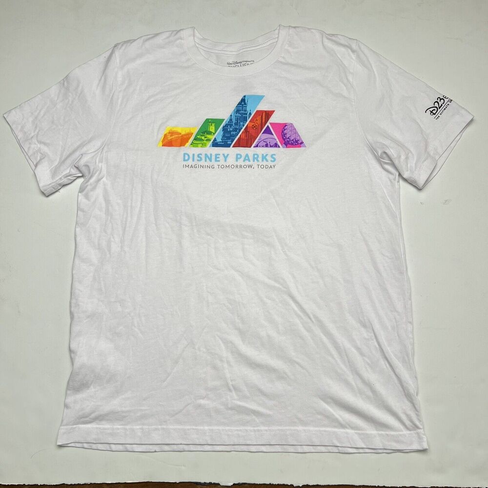 Disney Mens White D23 Expo Disney Parks Imagining Tomorrow Today T-Shirt Size XL